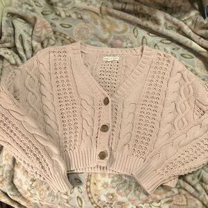 Aeropostale Light Baby Girly Soft Pink Cable Knit Chunky Cropped Cardigan medium